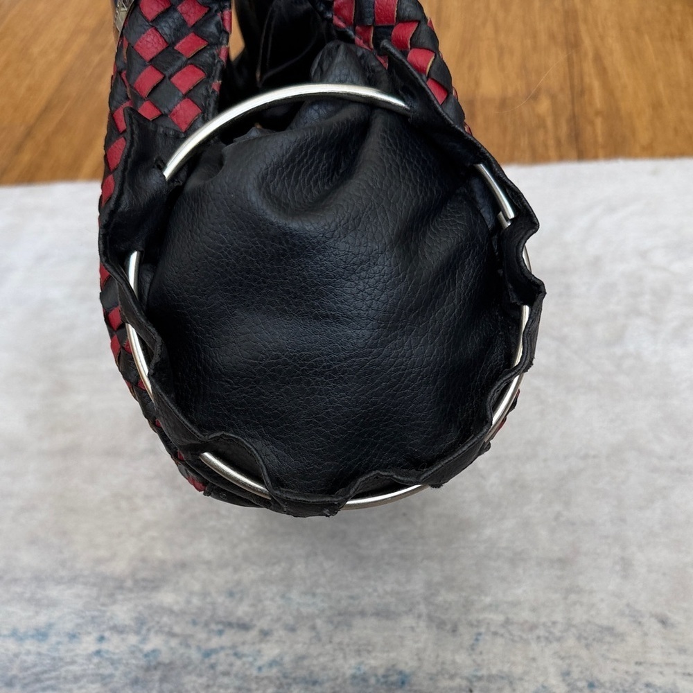 Zelli Woven Leather Satchel Bag | Red & Black | Designer Purse - Picture 5 of 10